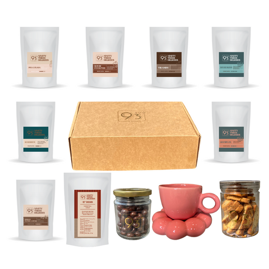 GIFT PARCEL IQ (93 Coffee samples - Pack of 7, Biscotti, Cascara, Dragees, and Big Cup)