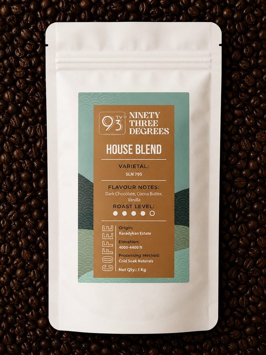 93 House Blend - Medium Dark Roast, Flavour Notes: Chocolate, Almond, and Cocoa Butter